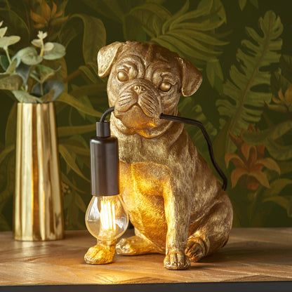 Pug Puppy Table Lamp Vintage Gold – Gold