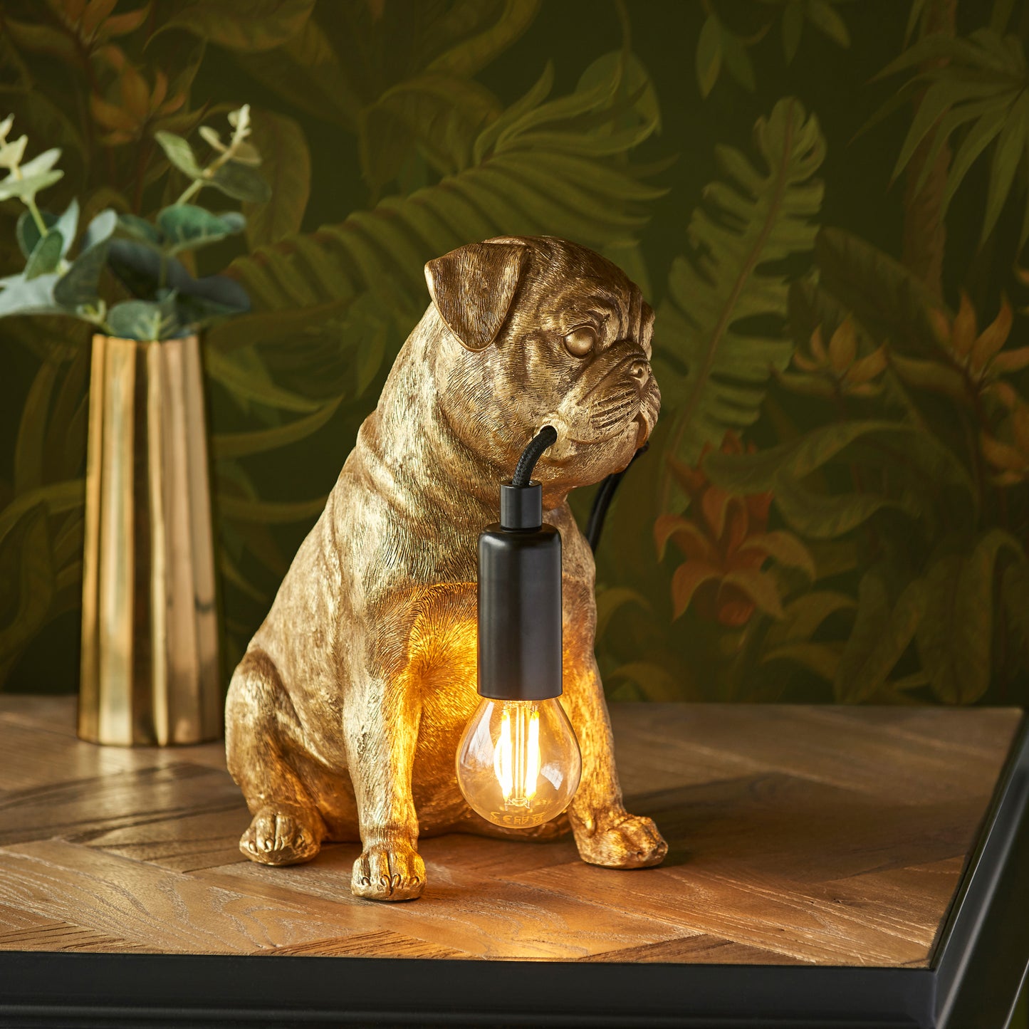 Pug Puppy Table Lamp Vintage Gold – Gold