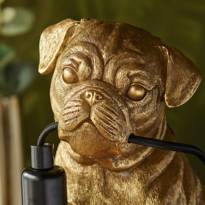 Pug Puppy Table Lamp Vintage Gold – Gold
