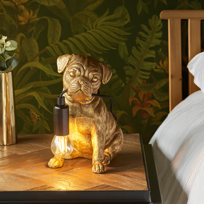 Pug Puppy Table Lamp Vintage Gold – Gold