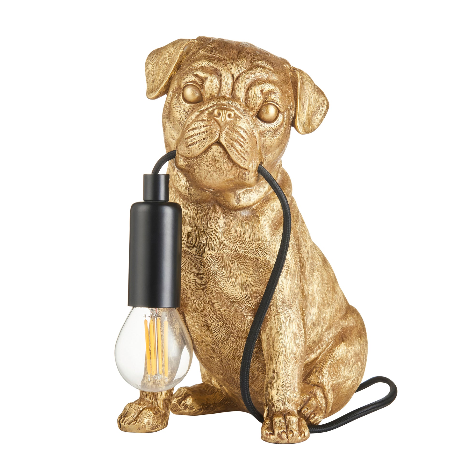 Pug Puppy Table Lamp Vintage Gold – Gold