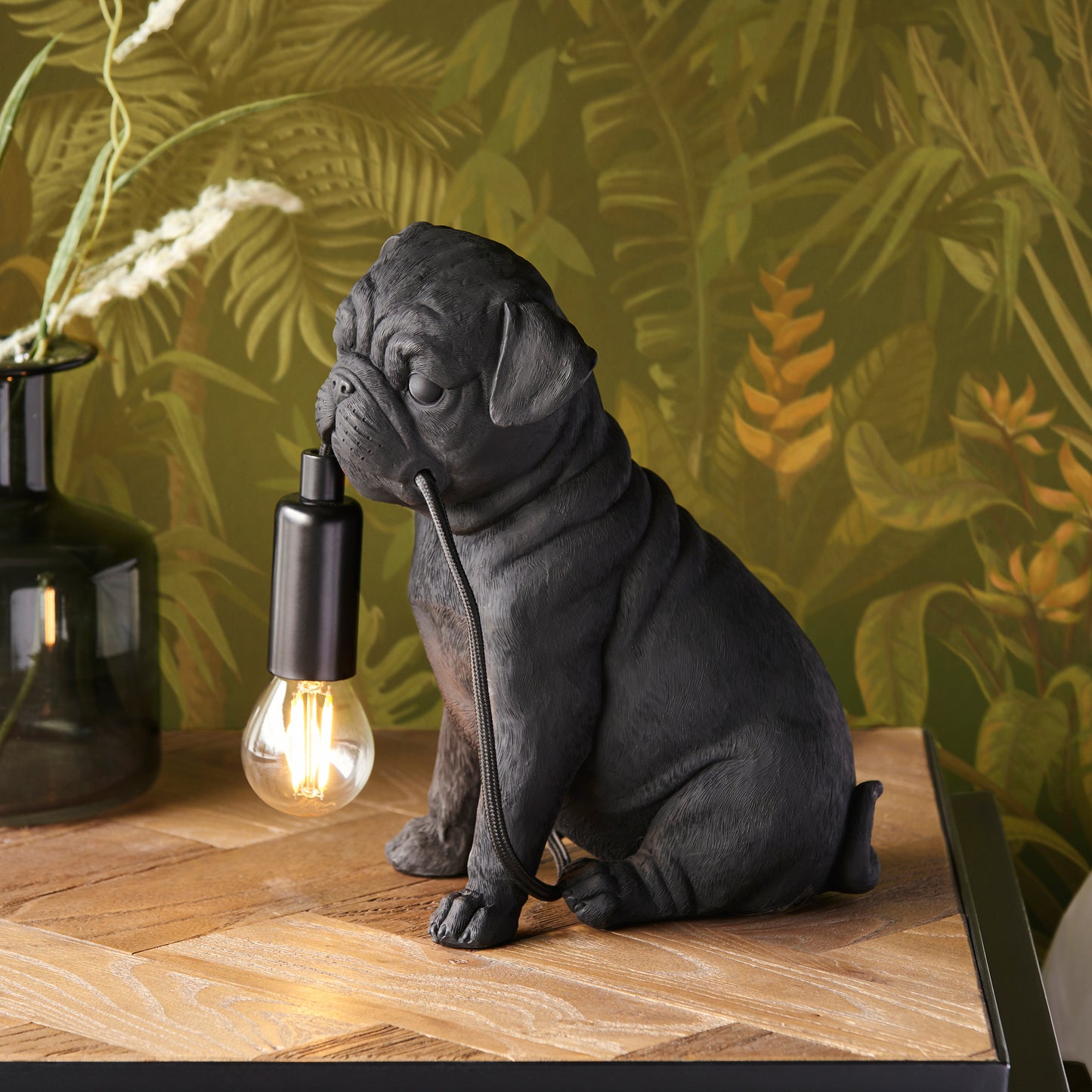 Pug Puppy Table Lamp Black – Black