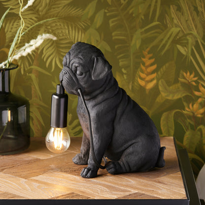 Pug Puppy Table Lamp Black – Black