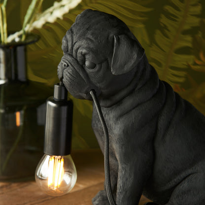 Pug Puppy Table Lamp Black – Black
