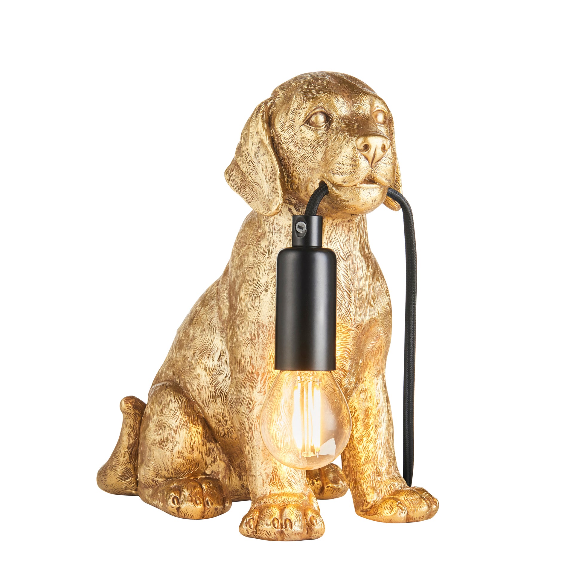 Labrador Puppy Table Lamp Vintage Gold – Gold