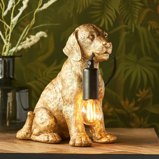 Labrador Puppy Table Lamp Vintage Gold – Gold