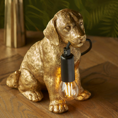 Labrador Puppy Table Lamp Vintage Gold – Gold
