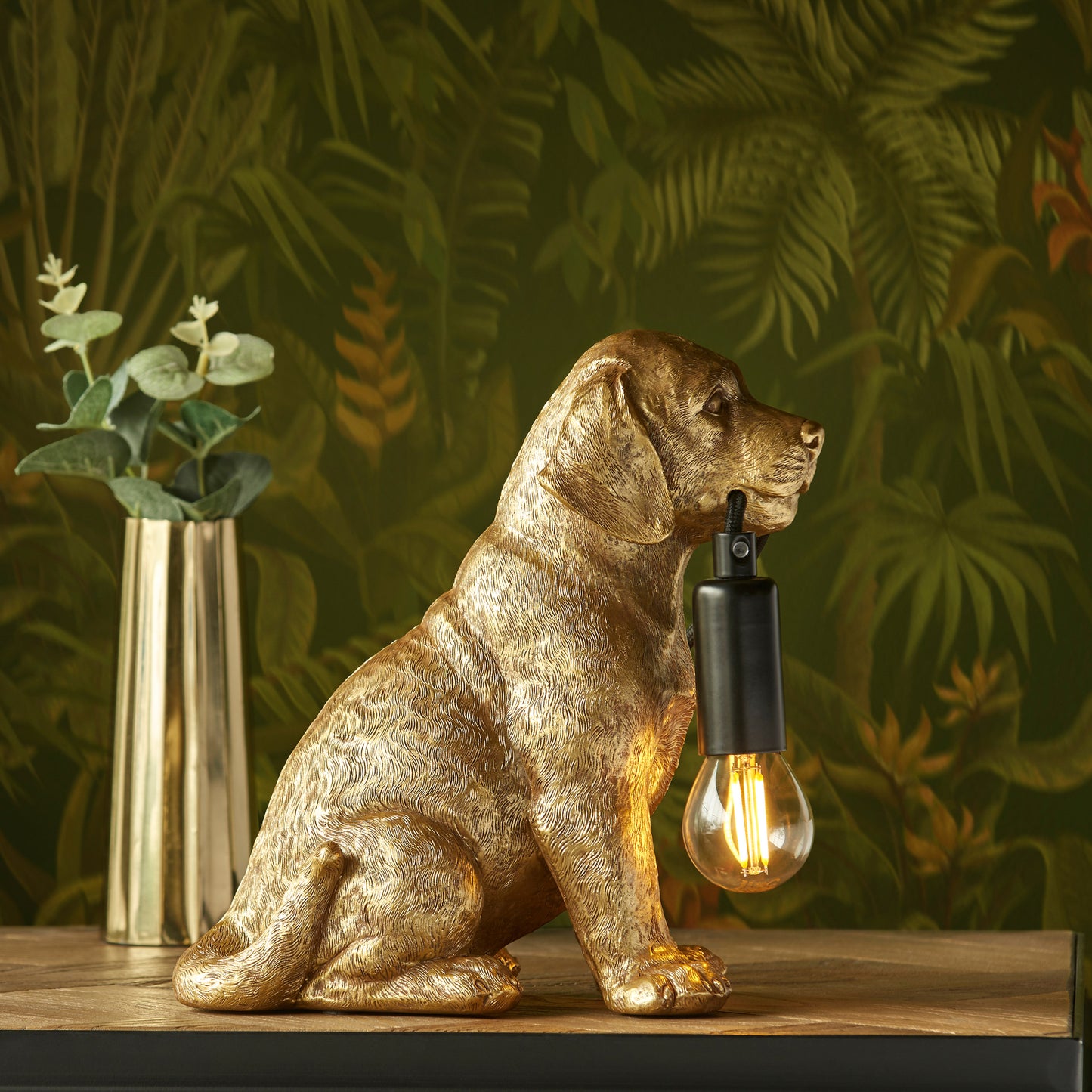 Labrador Puppy Table Lamp Vintage Gold – Gold