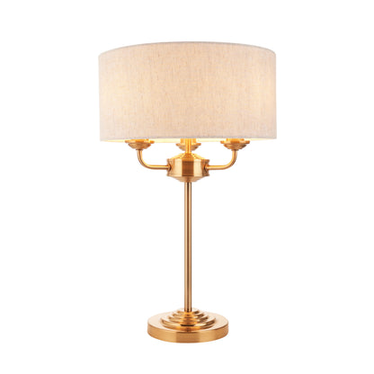 Highclere 3 Table Lamp Vintage Brass – Natural