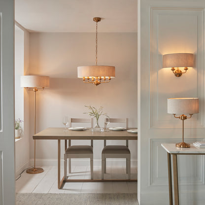Highclere 3 Table Lamp Vintage Brass – Natural