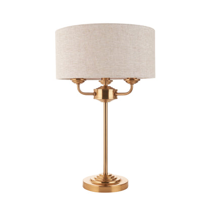 Highclere 3 Table Lamp Vintage Brass – Natural