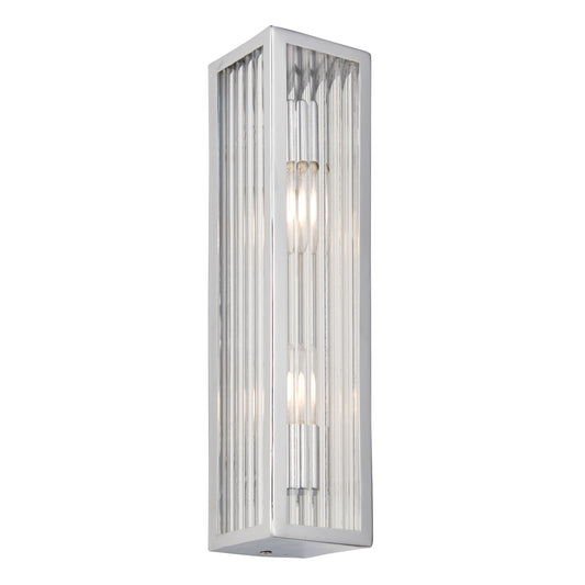 Newham Bathroom 2 Wall Light Chrome/Clear Ribbed – Chrome