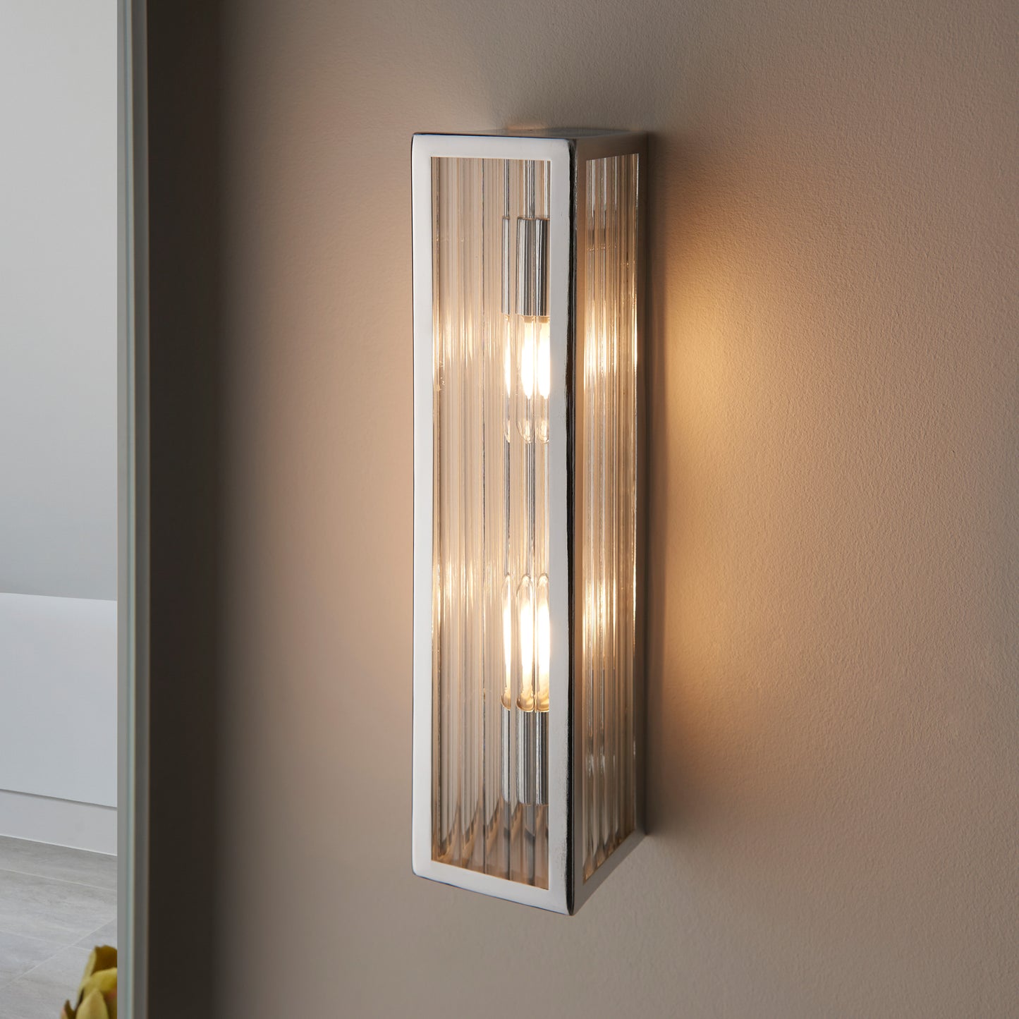 Newham Bathroom 2 Wall Light Chrome/Clear Ribbed – Chrome