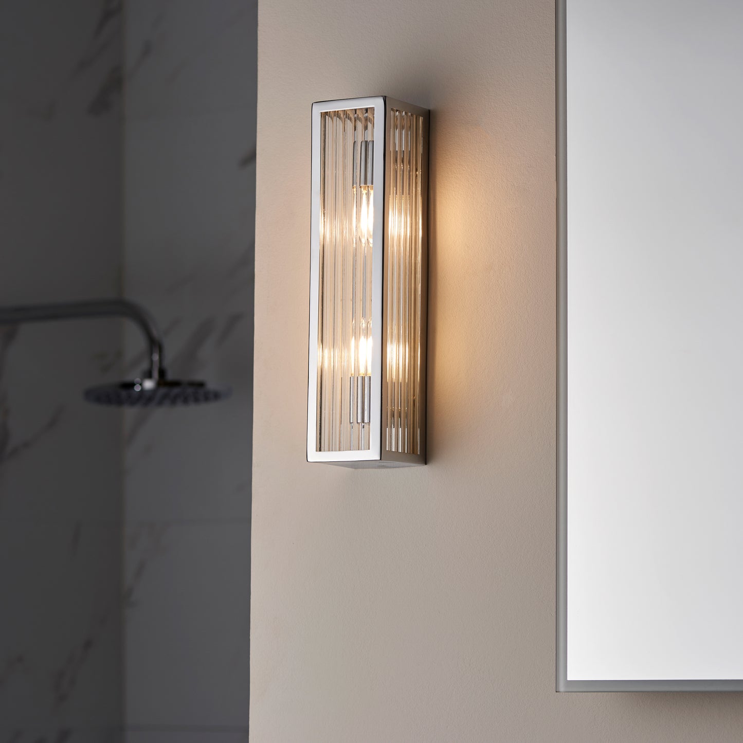 Newham Bathroom 2 Wall Light Chrome/Clear Ribbed – Chrome