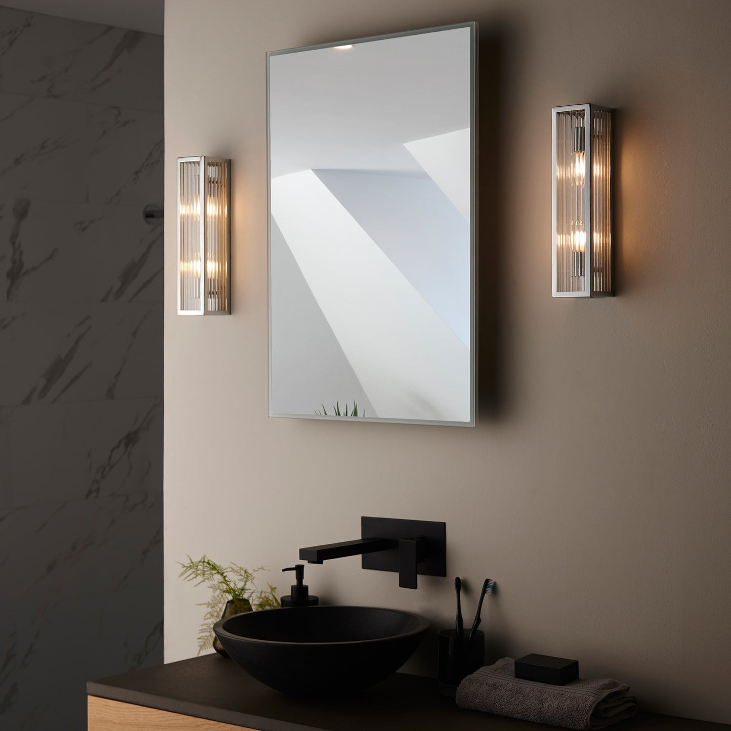 Newham Bathroom 2 Wall Light Chrome/Clear Ribbed – Chrome