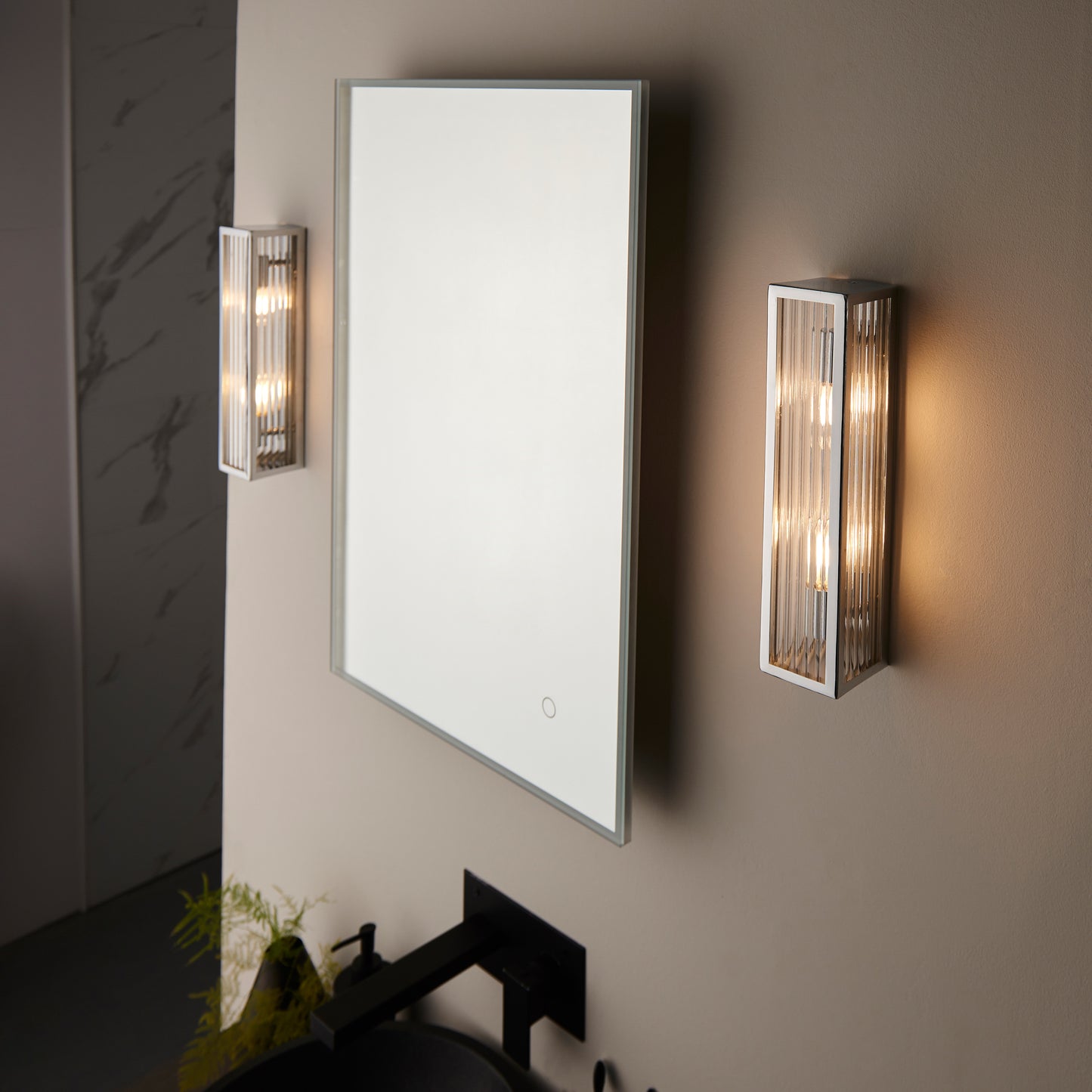 Newham Bathroom 2 Wall Light Chrome/Clear Ribbed – Chrome