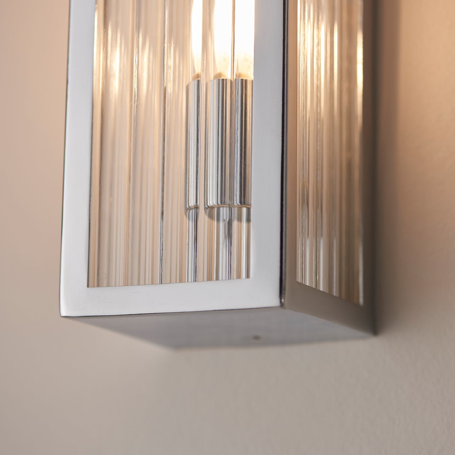 Newham Bathroom 2 Wall Light Chrome/Clear Ribbed – Chrome