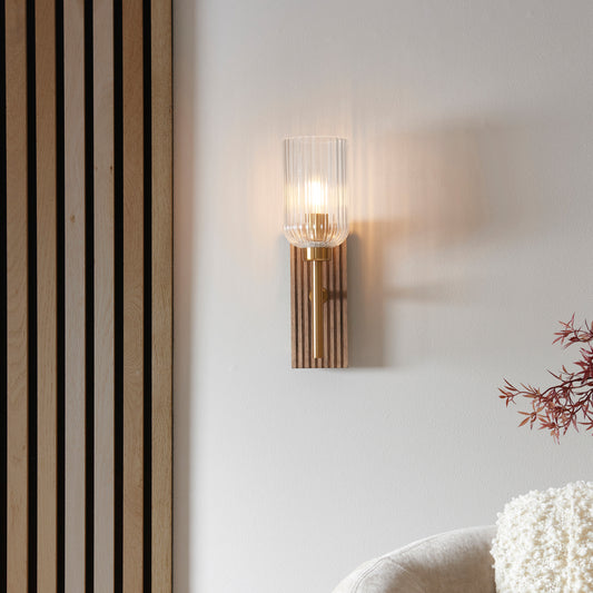 Grove  Wall Light Dark Beechwood/Vintage Brass – Brass