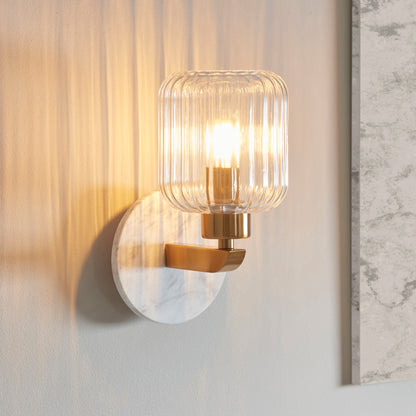 Travi Ribbed Wall Light White Volakas Marble – White
