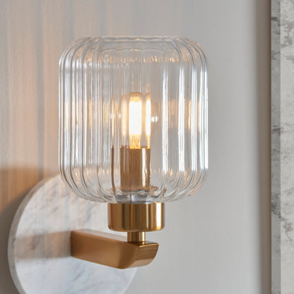 Travi Ribbed Wall Light White Volakas Marble – White