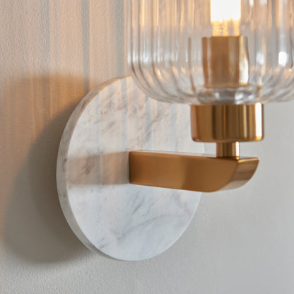 Travi Ribbed Wall Light White Volakas Marble – White