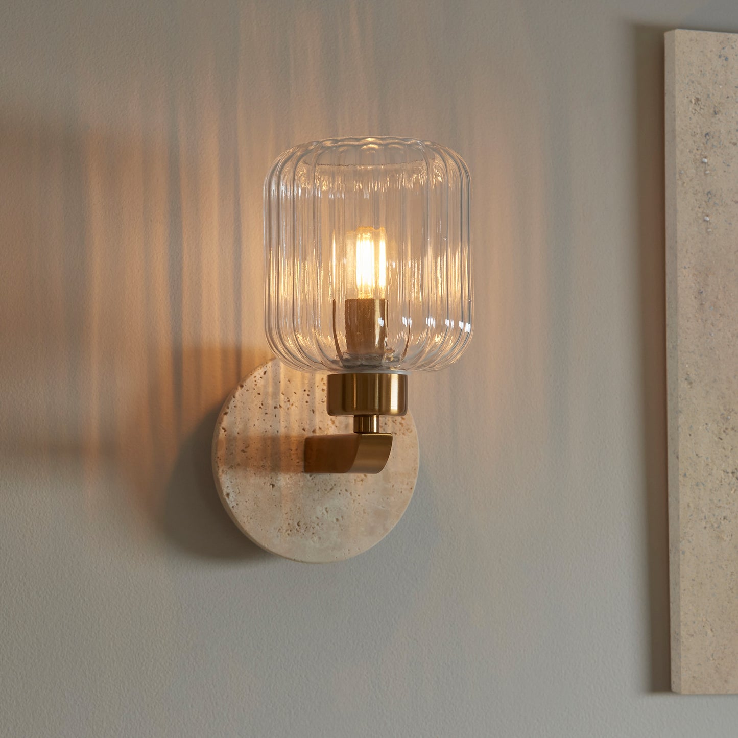 Travi Ribbed Wall Light Beige Textured Marble – Beige