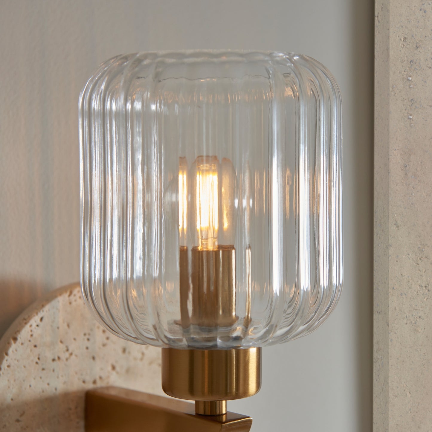 Travi Ribbed Wall Light Beige Textured Marble – Beige